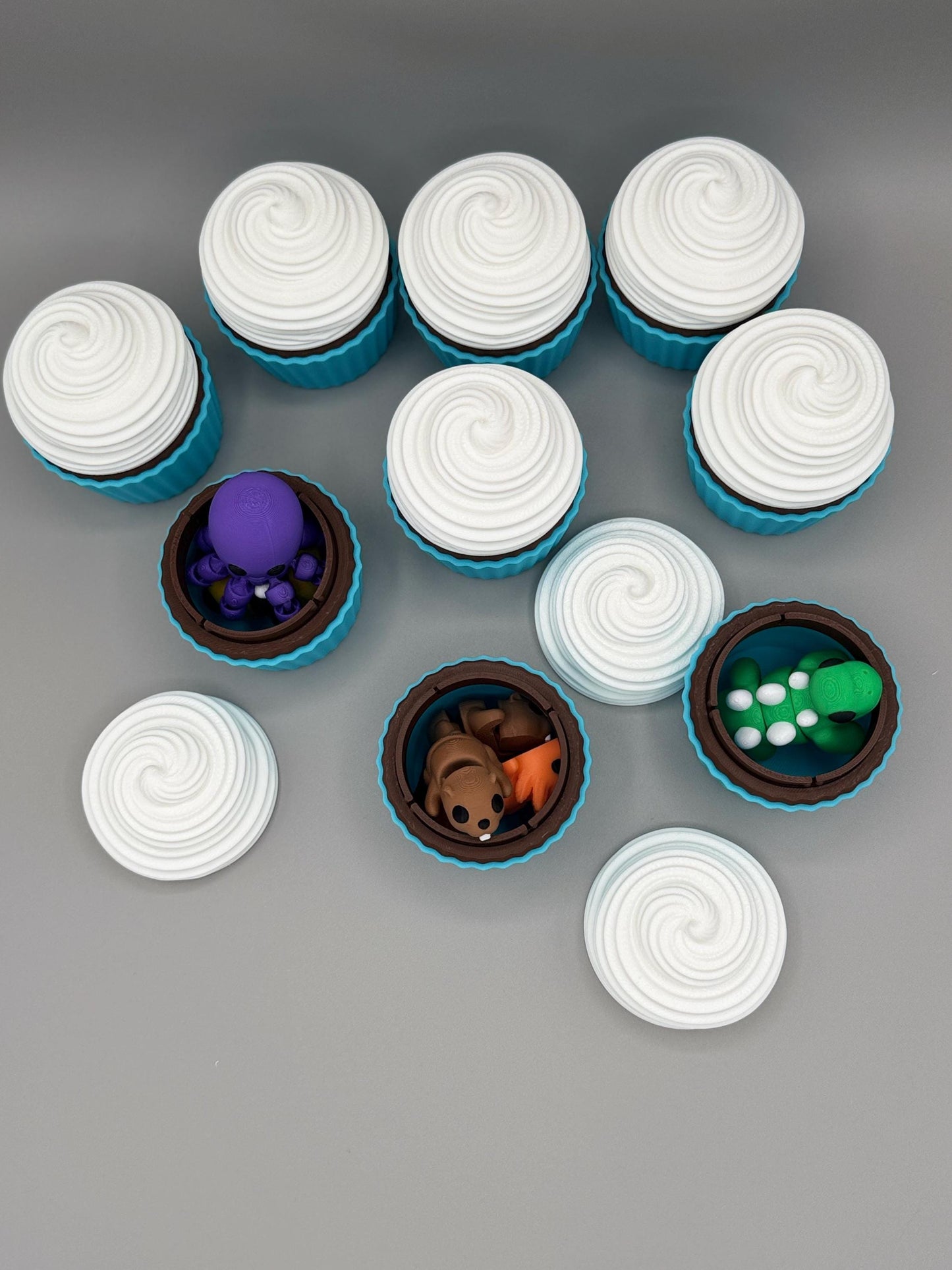 Chocolate Cupcake with Mystery Mini Articulating Toys 3D Printed