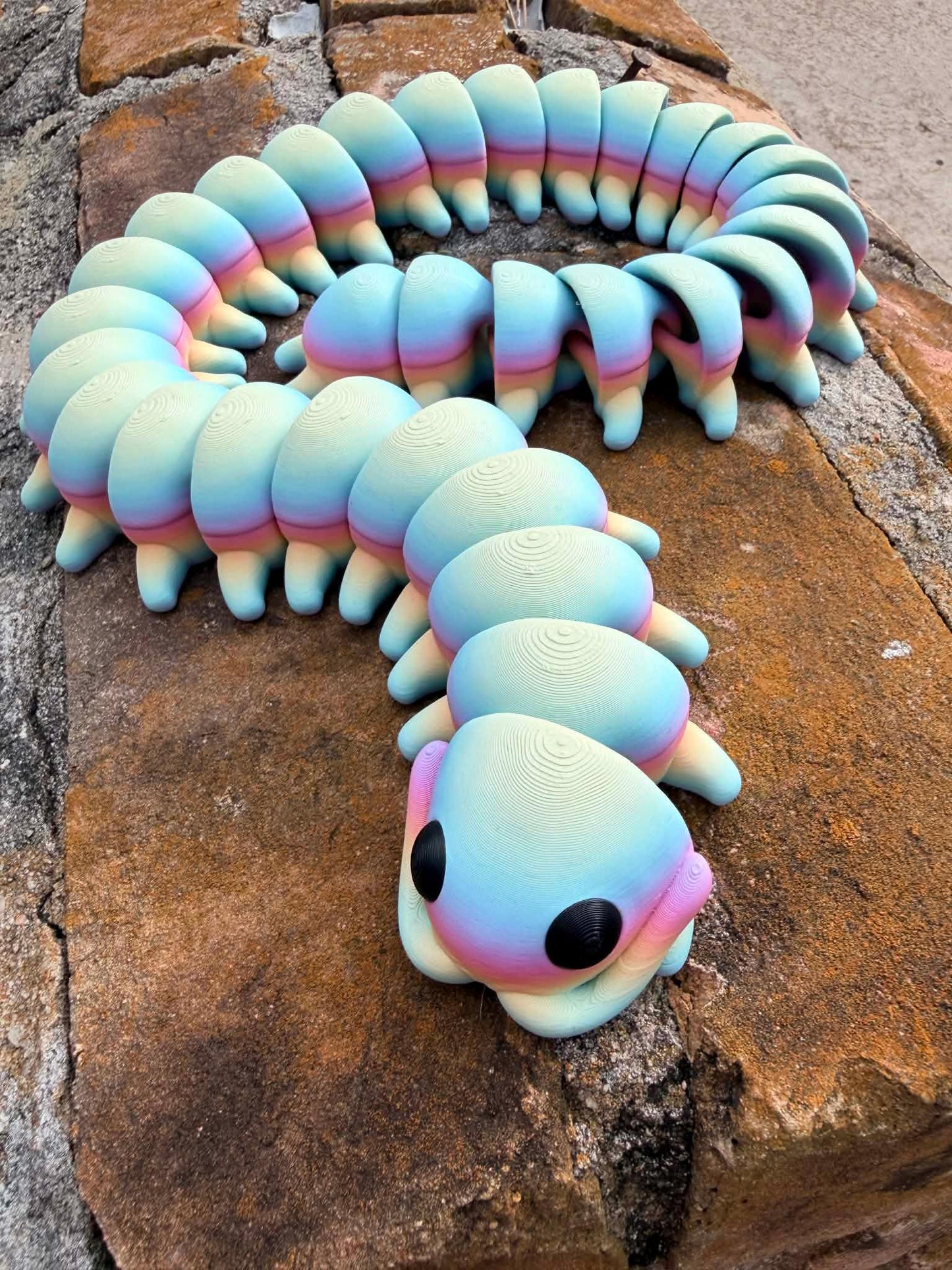 Giant 2ft Articulated Centipede Fidget Toy 3D Printed Matte Rainbow