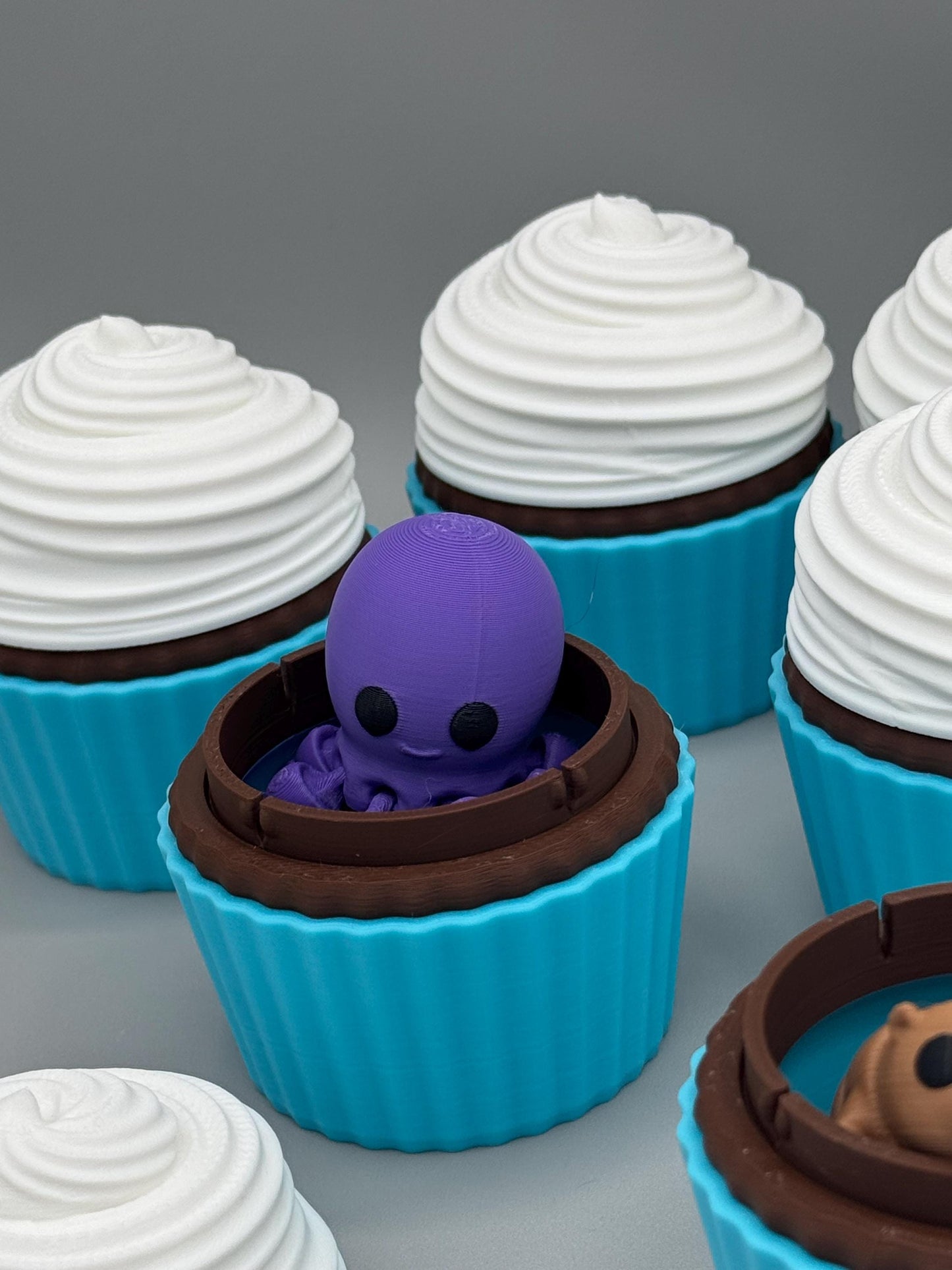 Chocolate Cupcake with Mystery Mini Articulating Toys 3D Printed