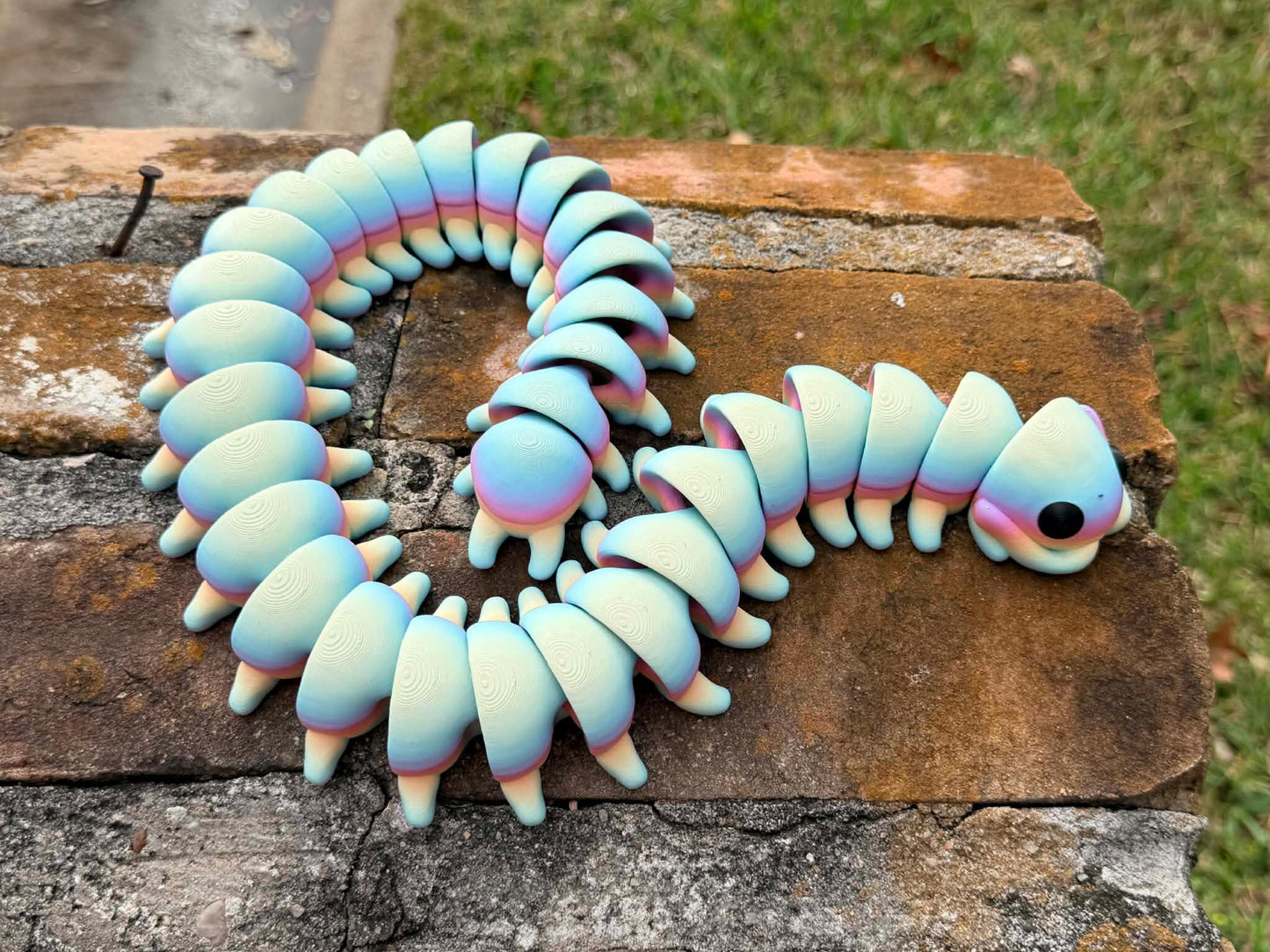 Giant 2ft Articulated Centipede Fidget Toy 3D Printed Matte Rainbow