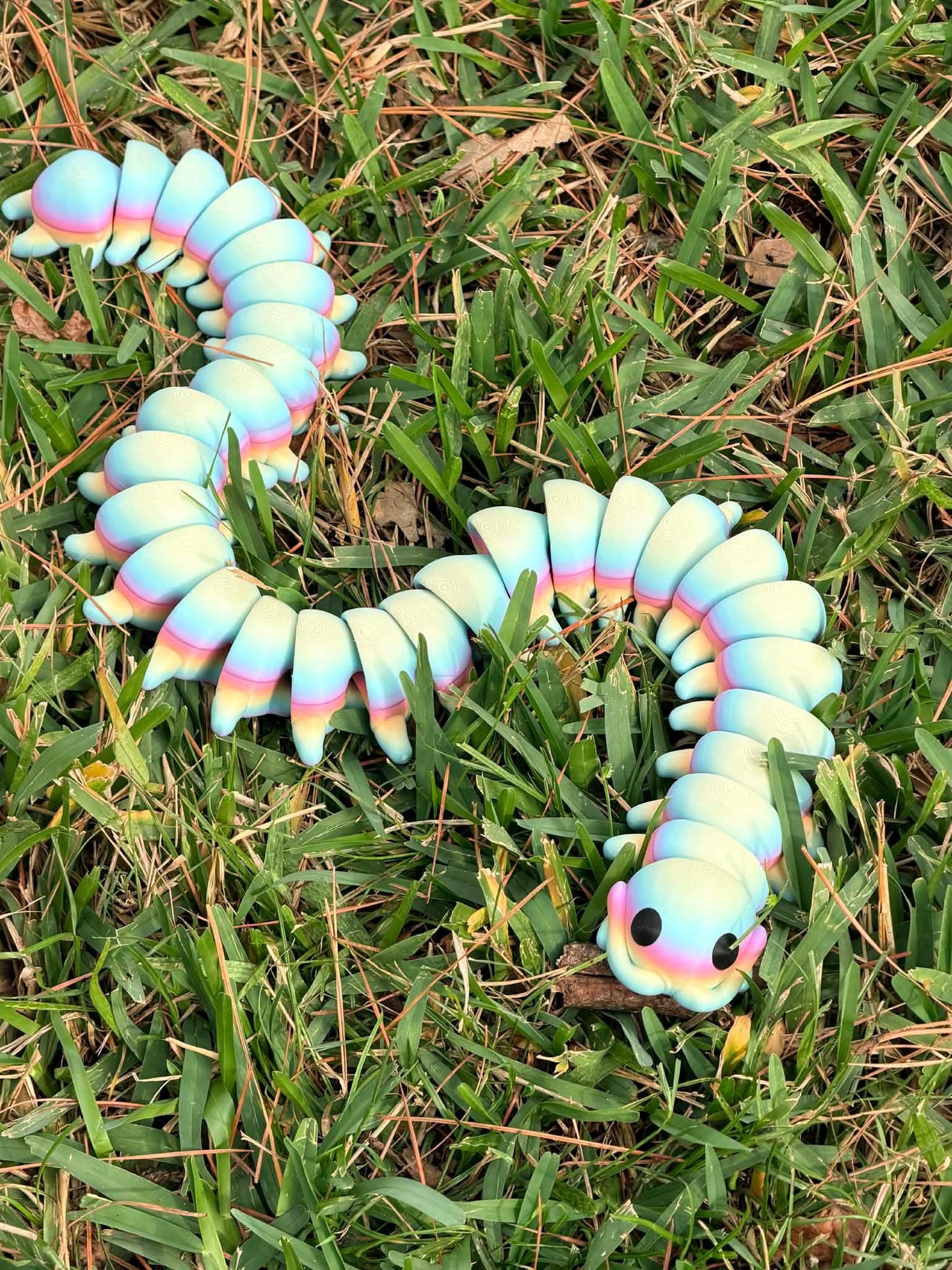 Giant 2ft Articulated Centipede Fidget Toy 3D Printed Matte Rainbow