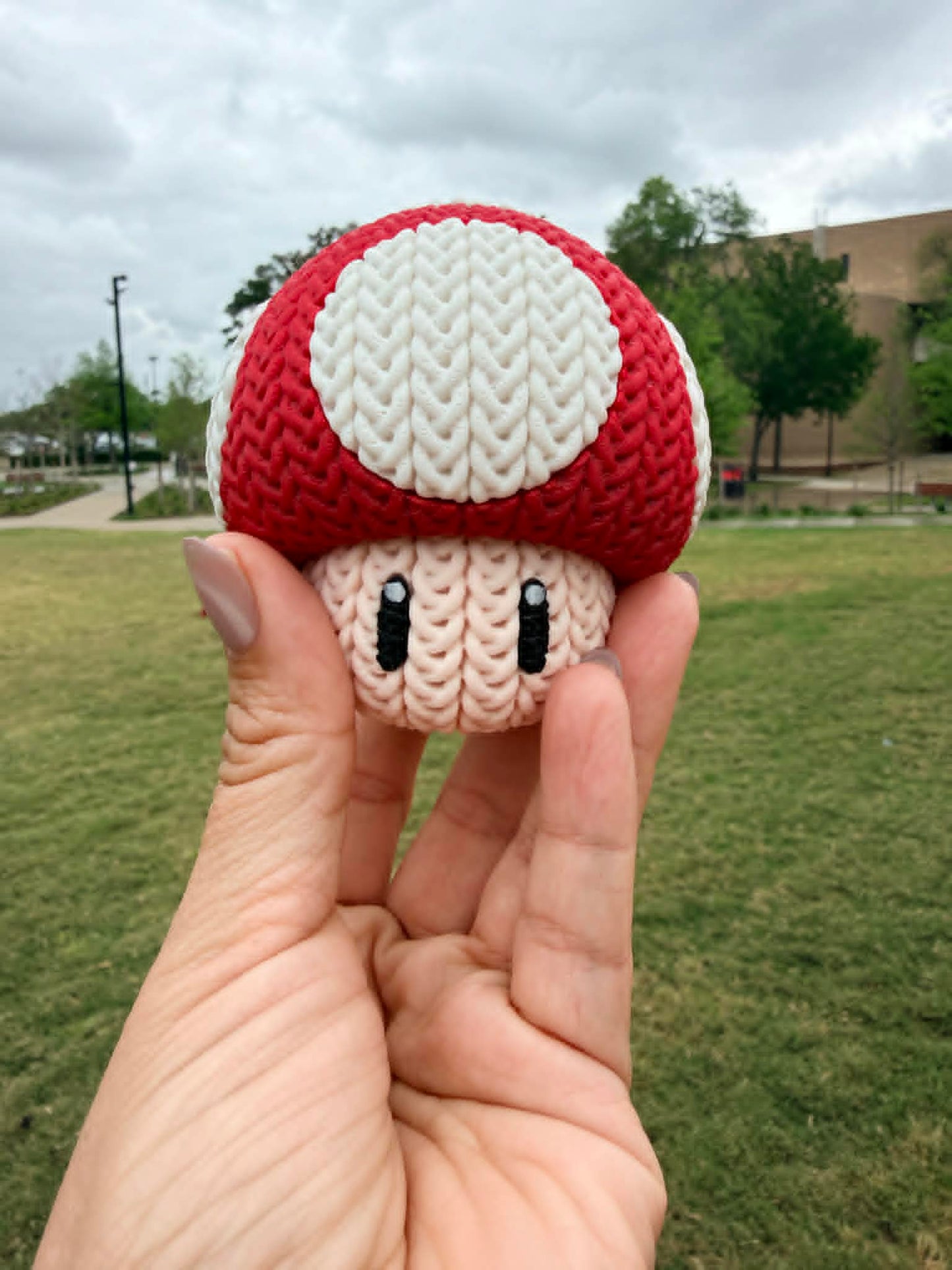 Cute Knitted - Style Red Mushroom Figure – 3D Printed Fantasy Desk Decor | Gift Idea