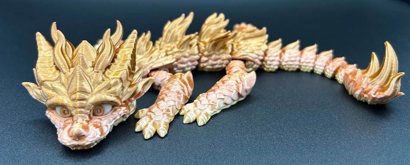 3D Printed Articulating Multicolor Baby Dragon | Poseable Fantasy Figure | 12.5” Long