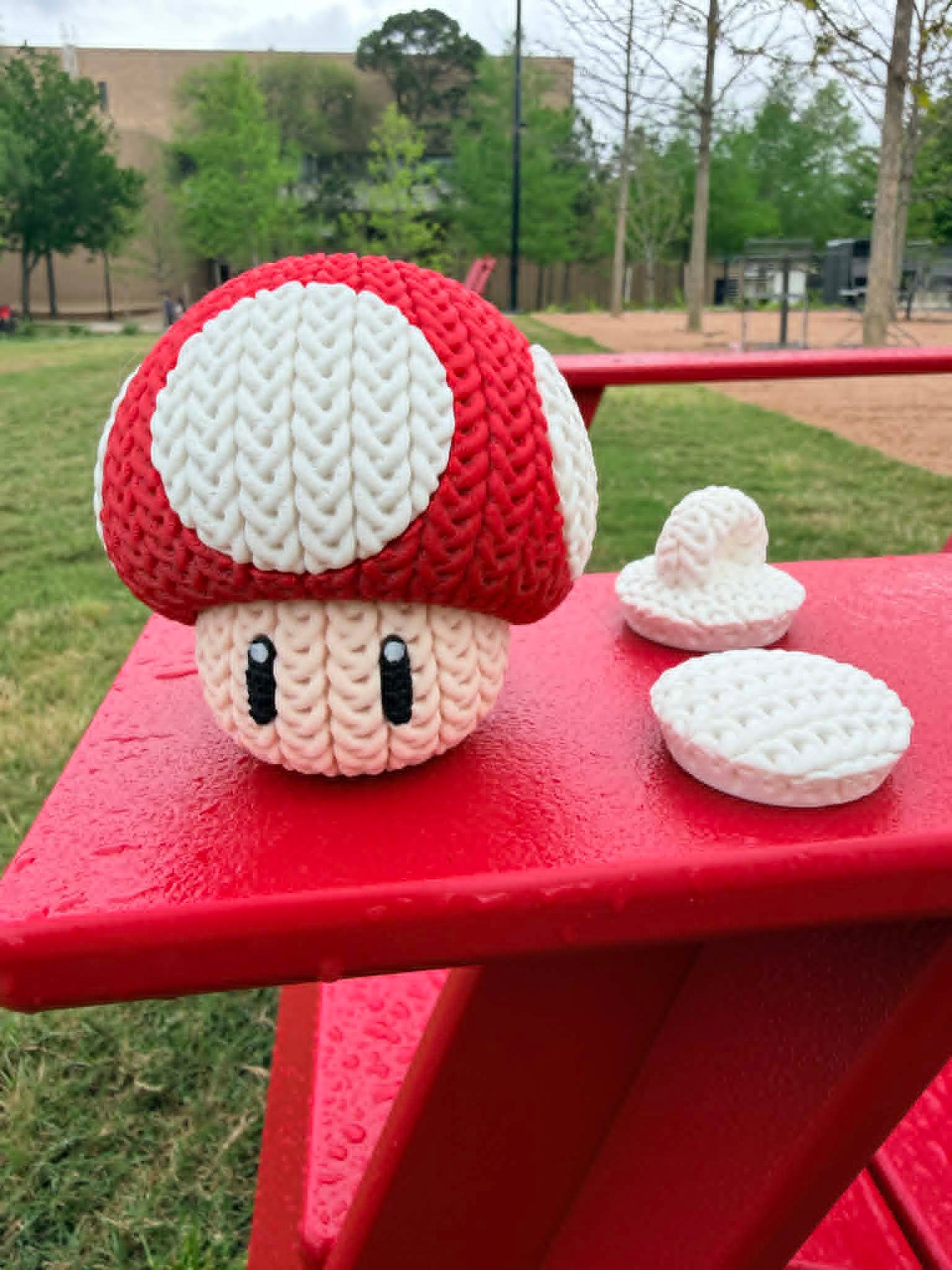 Cute Knitted - Style Red Mushroom Figure – 3D Printed Fantasy Desk Decor | Gift Idea