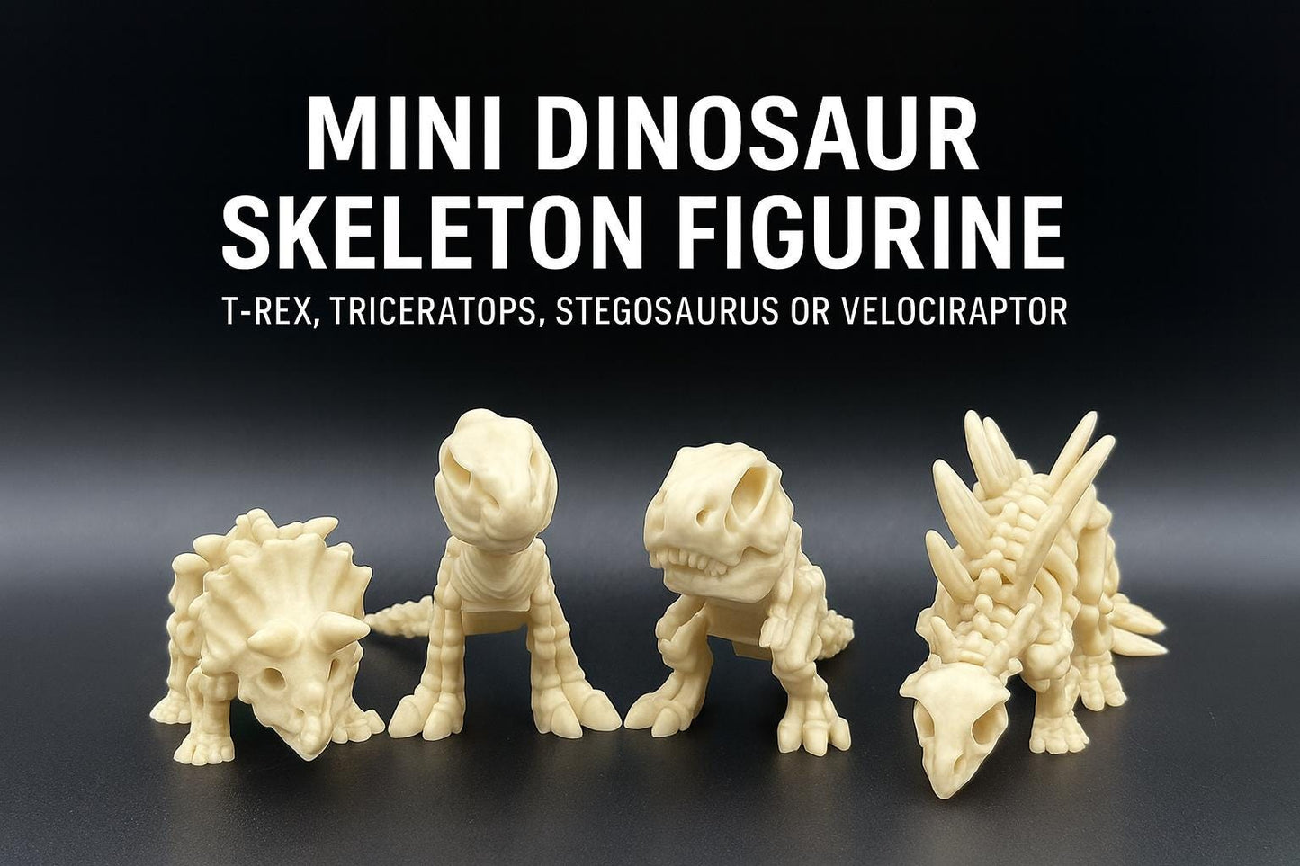 Mini Dinosaur Skeleton Figurine – T-Rex, Triceratops, Raptor or Velociraptor
