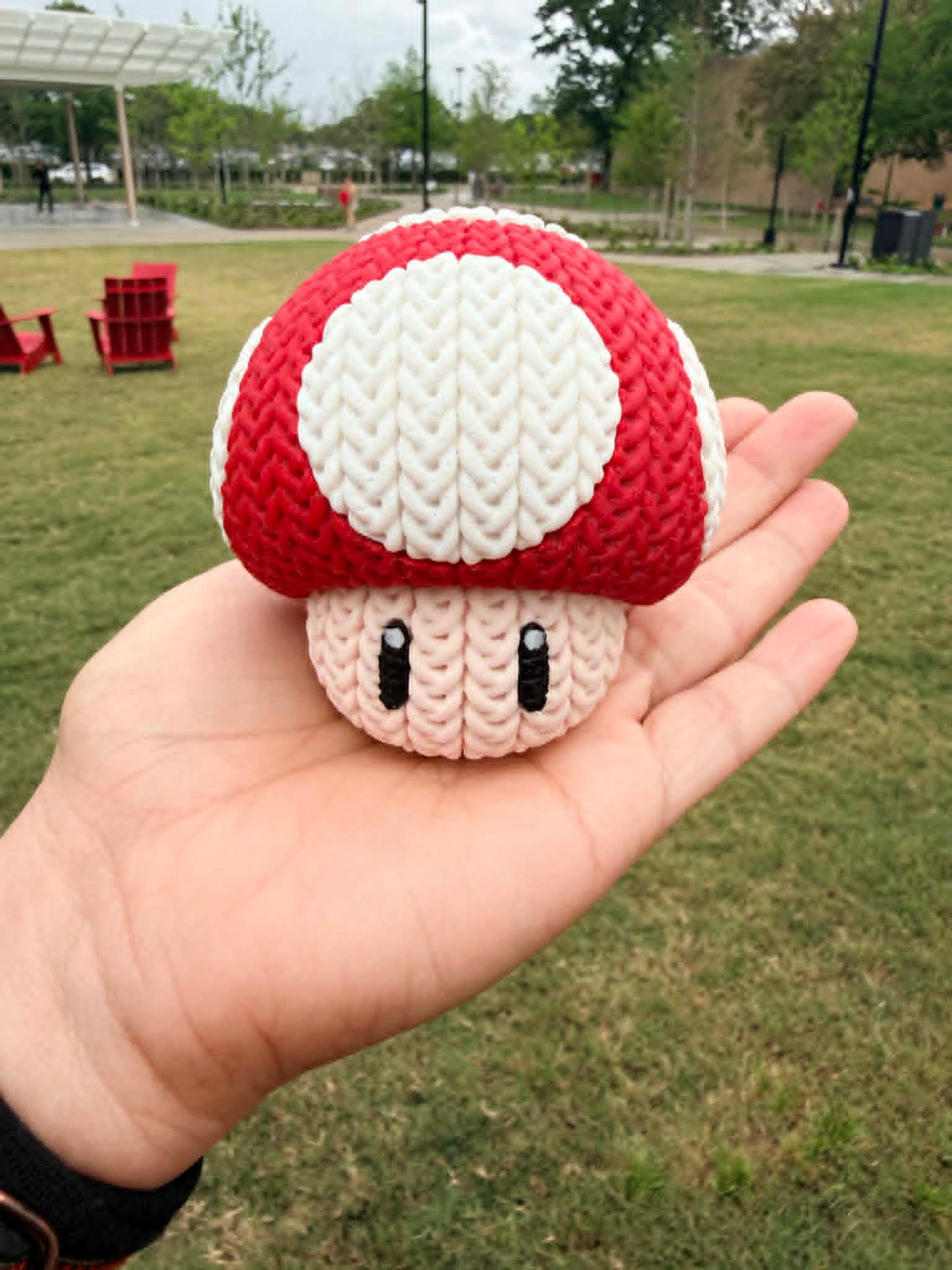 Cute Knitted - Style Red Mushroom Figure – 3D Printed Fantasy Desk Decor | Gift Idea