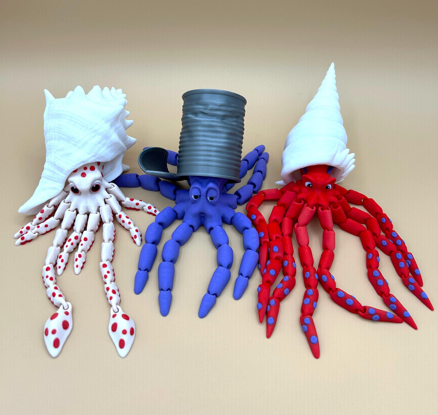 Articulated Sea Animals - Gus the Octopus, Finn the Bigfin Squid, Sky the Squid 3D Printed