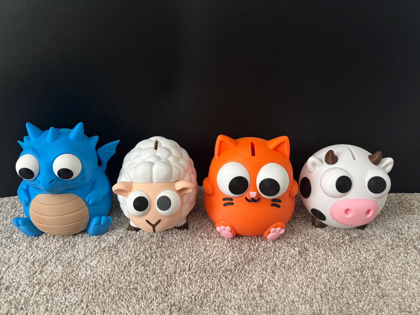 Cute 3D Printed Piggy Banks – Dragon, Sheep, Cat, or Cow | Large 6-7” Coin Bank | Fun Gift for Kids & Adults