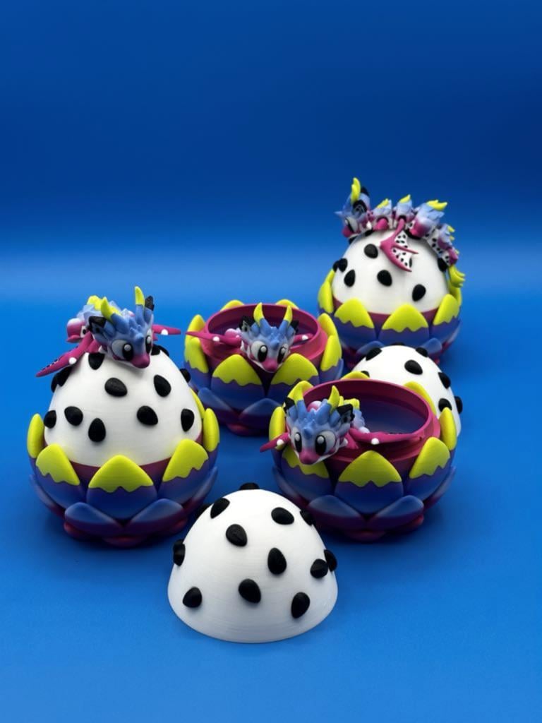 Rainbow Dragon Fruit Egg with Baby Dragon Figurine | 3D Printed Fantasy Collectible