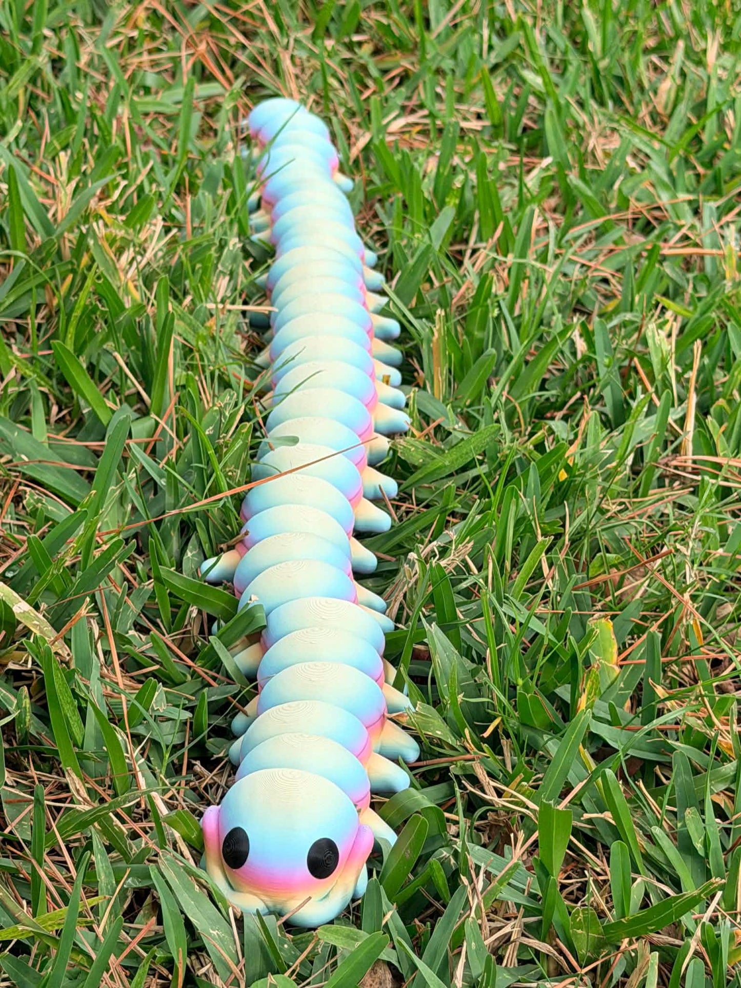 Giant 2ft Articulated Centipede Fidget Toy 3D Printed Matte Rainbow