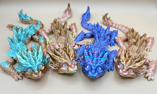 3D Printed Articulating Multicolor Baby Dragon | Poseable Fantasy Figure | 12.5” Long
