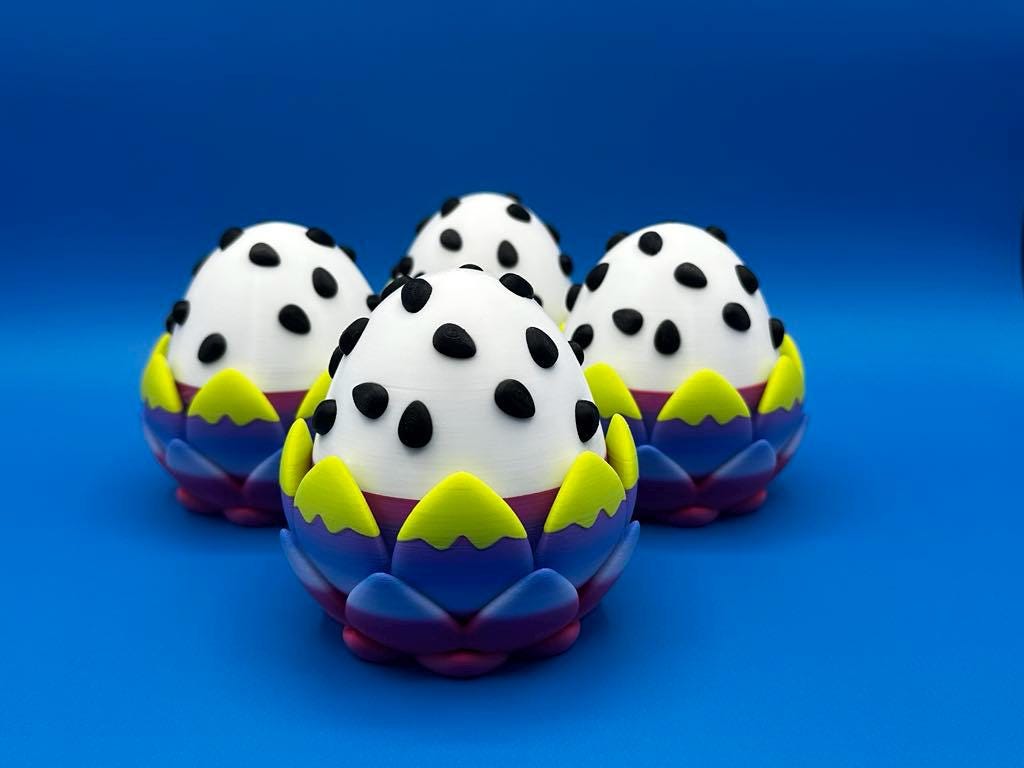 Rainbow Dragon Fruit Egg with Baby Dragon Figurine | 3D Printed Fantasy Collectible