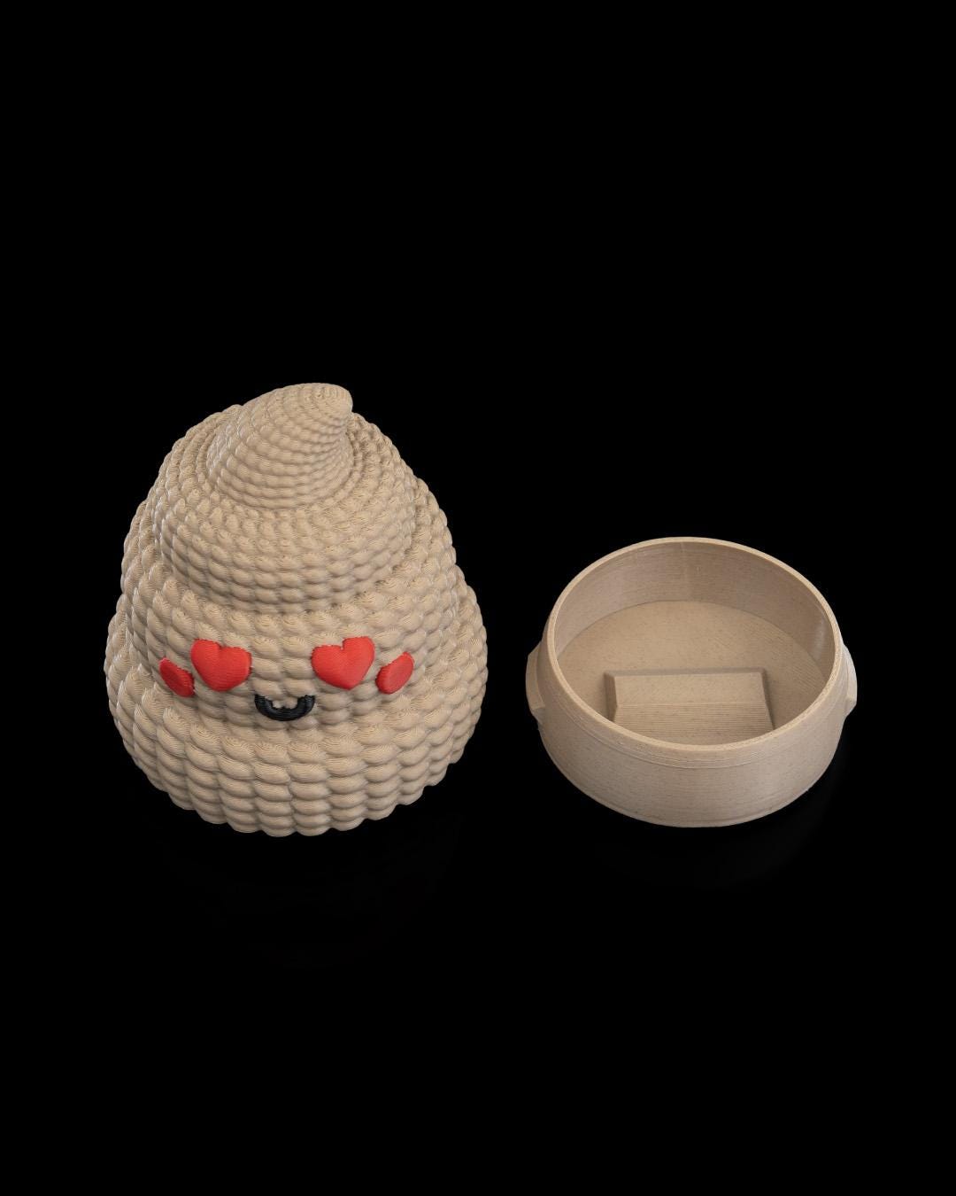 3D Printed Poop Container with Heart Eyes, Novelty Gift