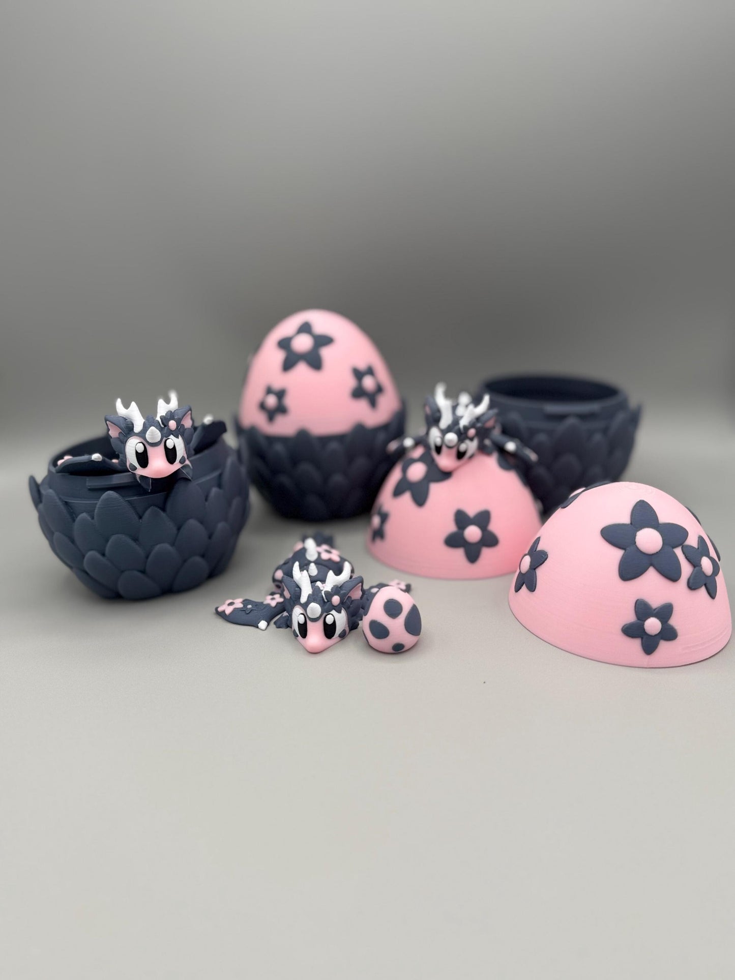 3D Printed Dragon Egg with Mini Articulating Flower Dragon