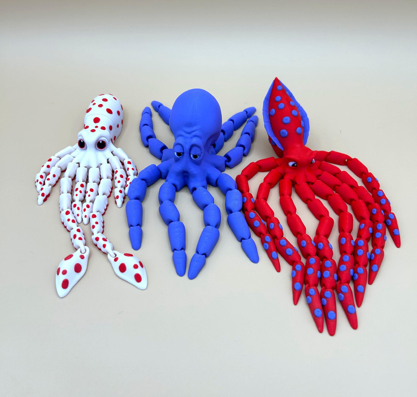 Articulated Sea Animals - Gus the Octopus, Finn the Bigfin Squid, Sky the Squid 3D Printed