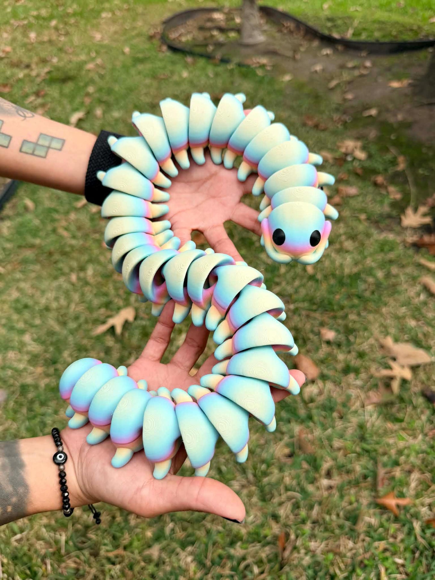 Giant 2ft Articulated Centipede Fidget Toy 3D Printed Matte Rainbow