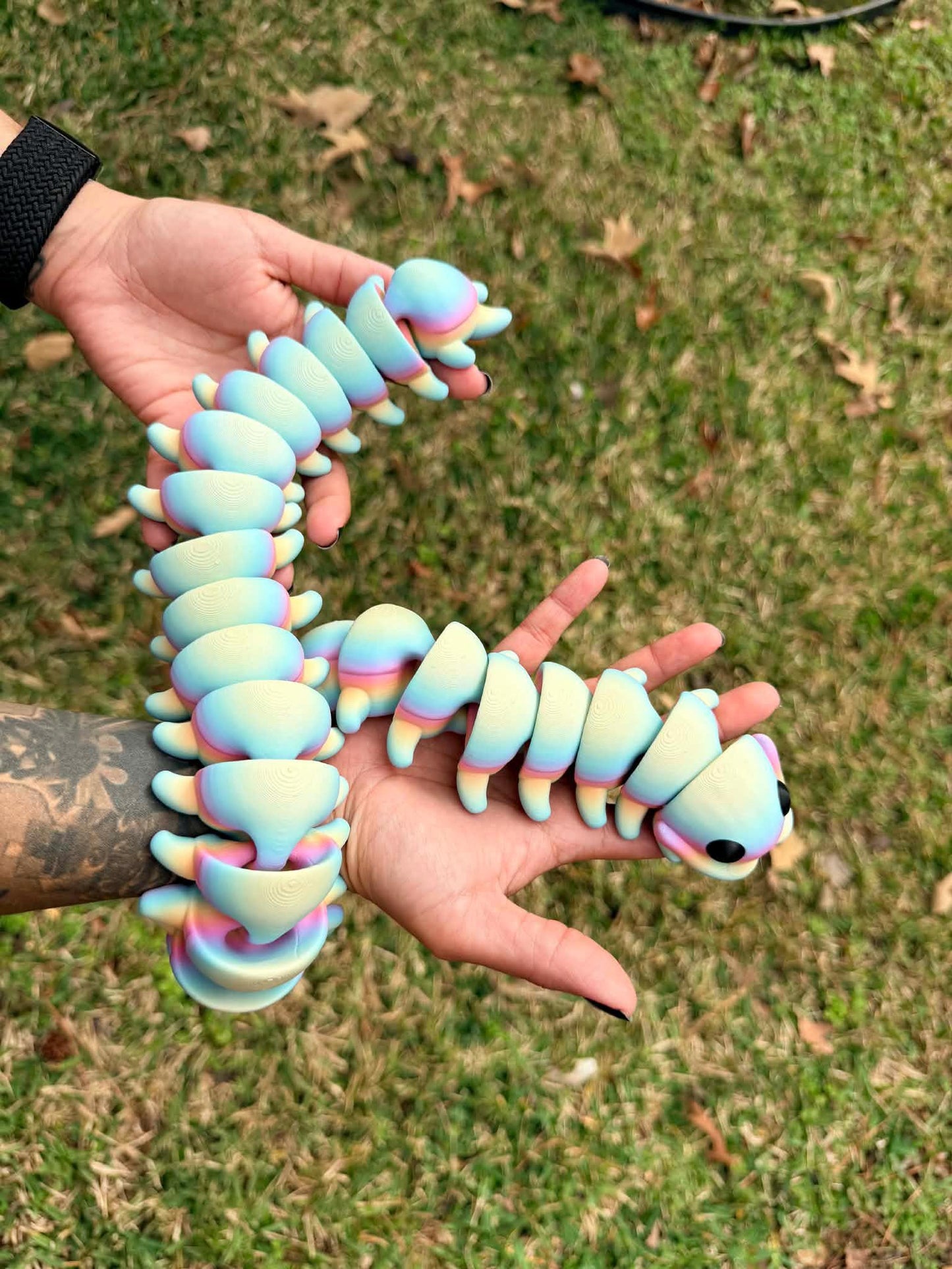 Giant 2ft Articulated Centipede Fidget Toy 3D Printed Matte Rainbow