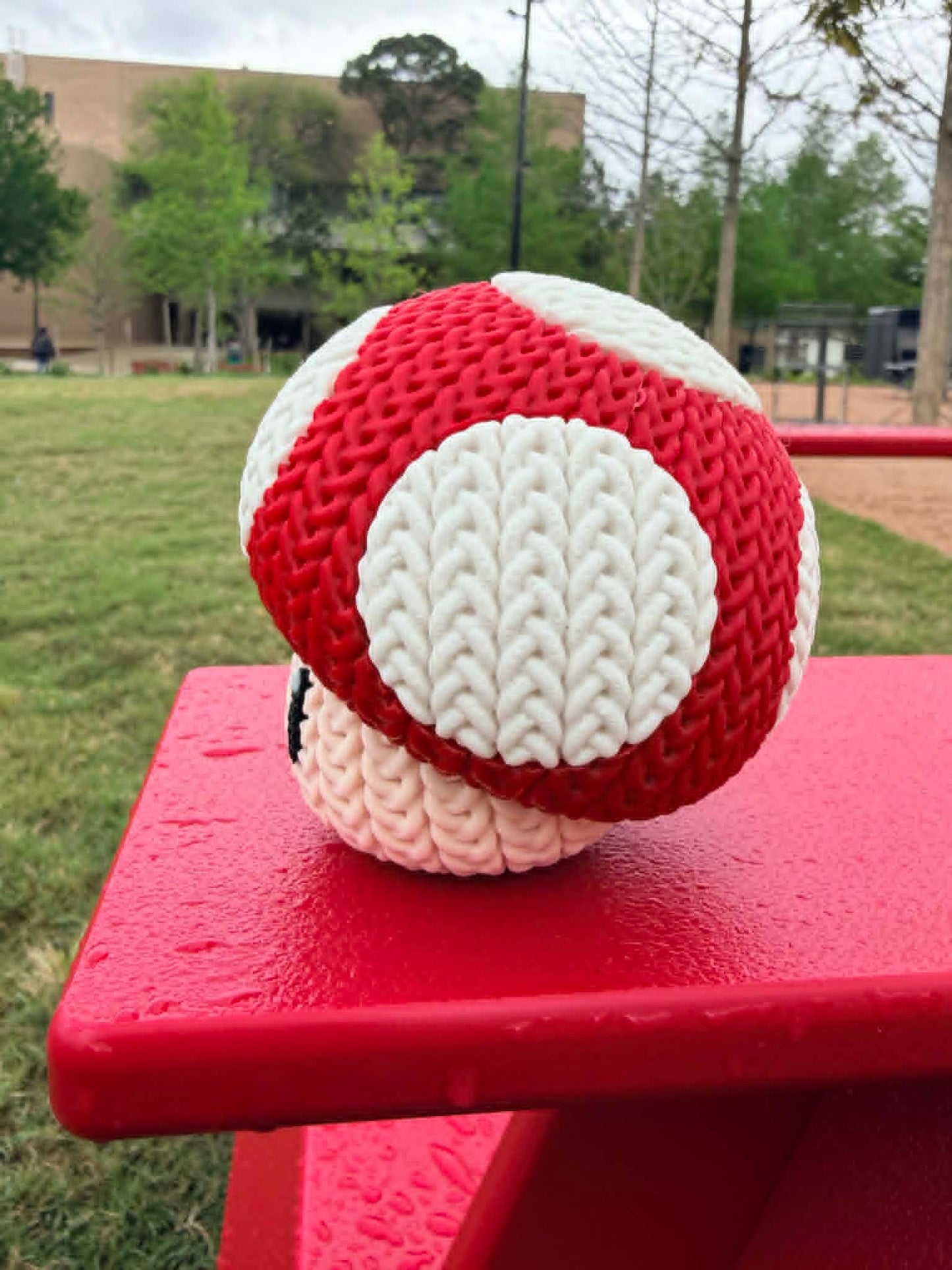Cute Knitted - Style Red Mushroom Figure – 3D Printed Fantasy Desk Decor | Gift Idea