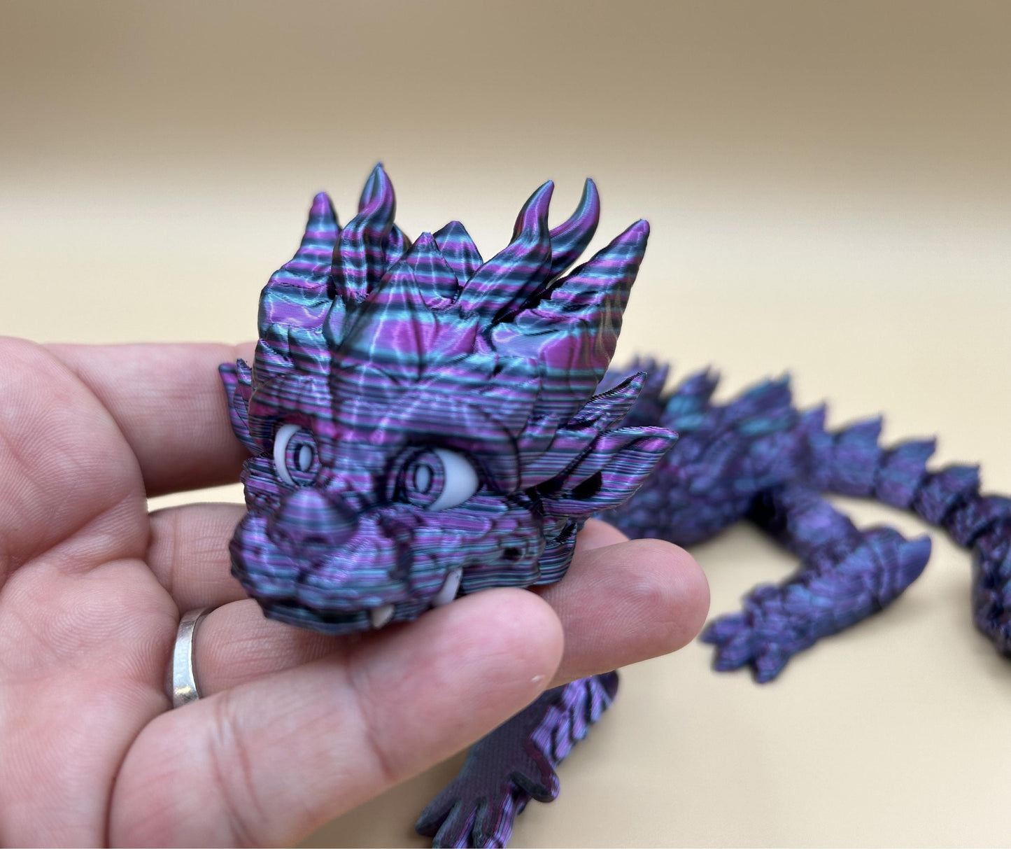 3D Printed Articulating Multicolor Baby Dragon | Poseable Fantasy Figure | 12.5” Long