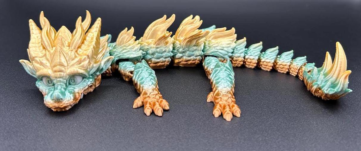 3D Printed Articulating Multicolor Baby Dragon | Poseable Fantasy Figure | 12.5” Long