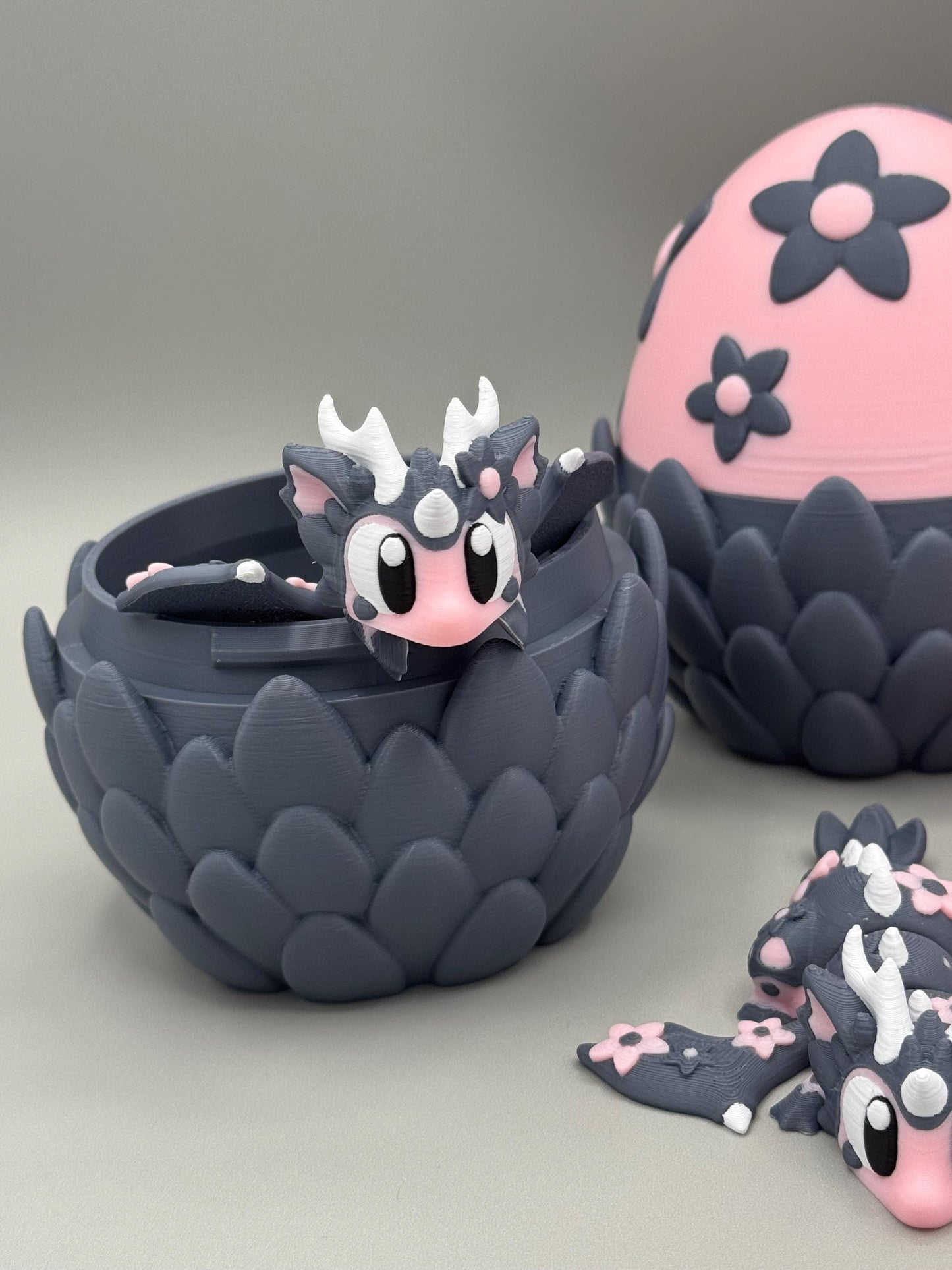 3D Printed Dragon Egg with Mini Articulating Flower Dragon