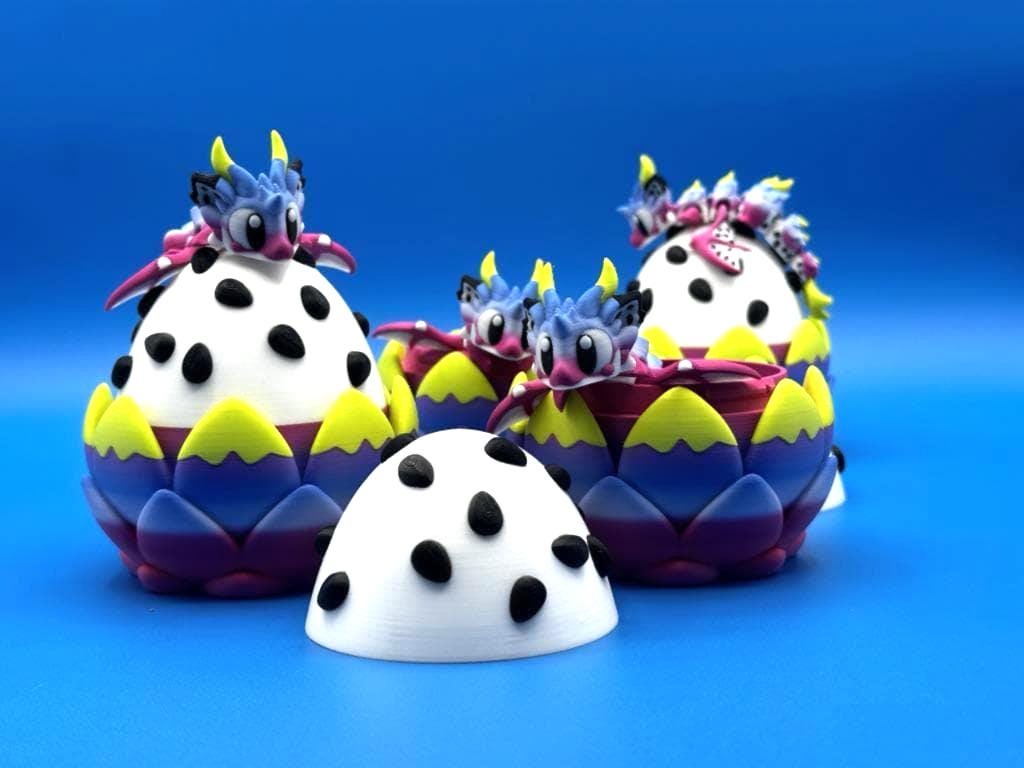Rainbow Dragon Fruit Egg with Baby Dragon Figurine | 3D Printed Fantasy Collectible
