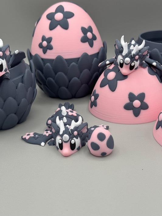 3D Printed Dragon Egg with Mini Articulating Flower Dragon