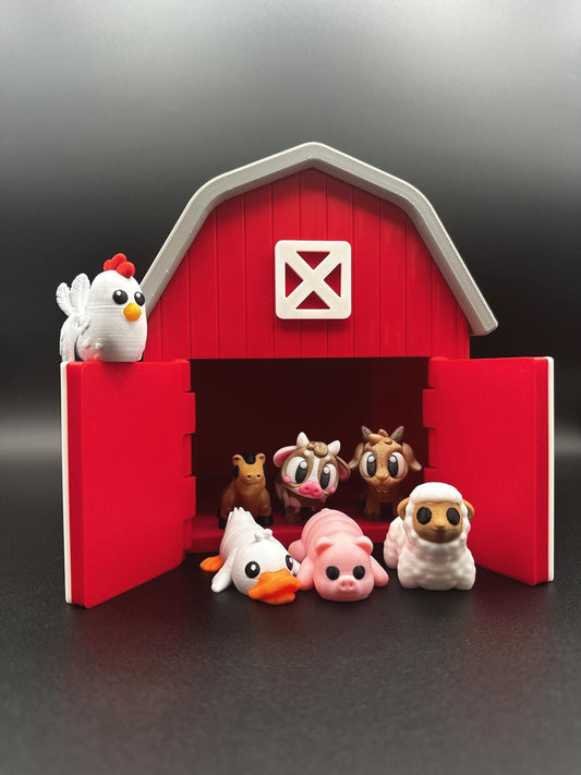 Educational Farm Playset – 3D Printed Barn + 7 Animals for Imaginative Play