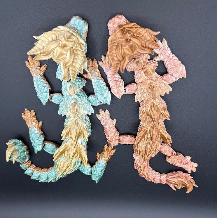 3D Printed Articulating Multicolor Baby Dragon | Poseable Fantasy Figure | 12.5” Long