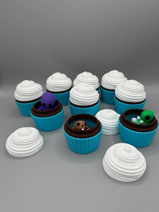 Chocolate Cupcake with Mystery Mini Articulating Toys 3D Printed