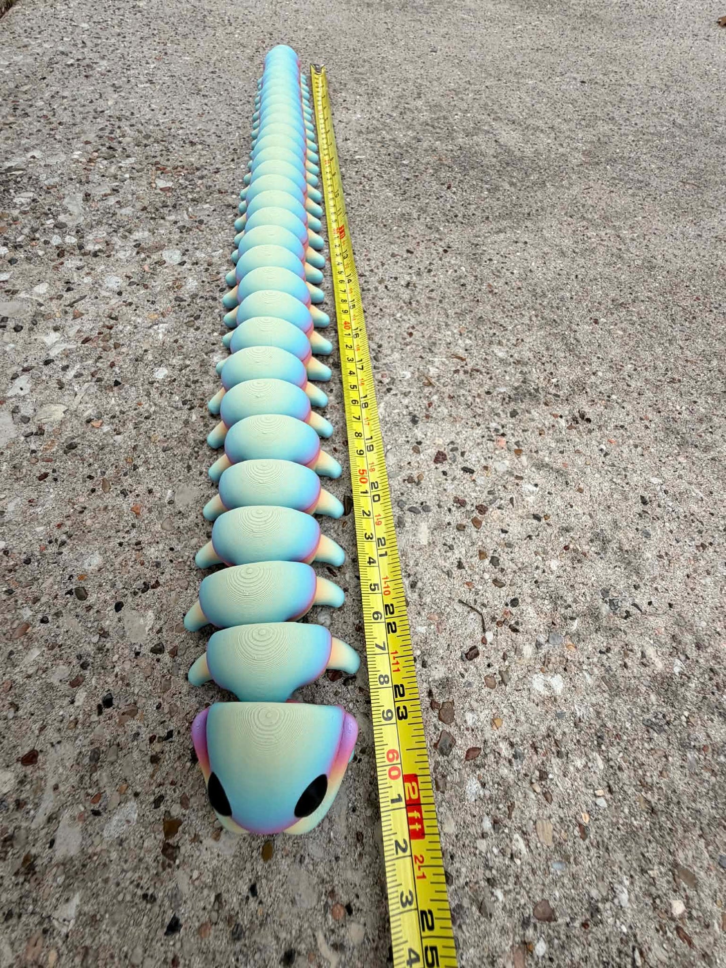 Giant 2ft Articulated Centipede Fidget Toy 3D Printed Matte Rainbow