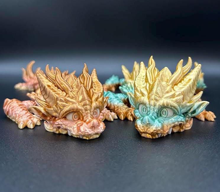 3D Printed Articulating Multicolor Baby Dragon | Poseable Fantasy Figure | 12.5” Long